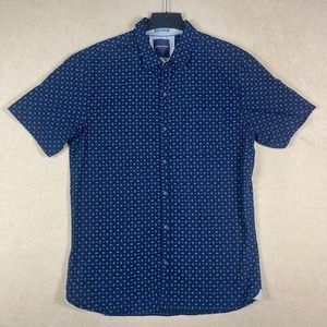 Across The Pond Mens XL Button‎ Up Short Sleeve Shirt Blue Pocket 100% Cotton